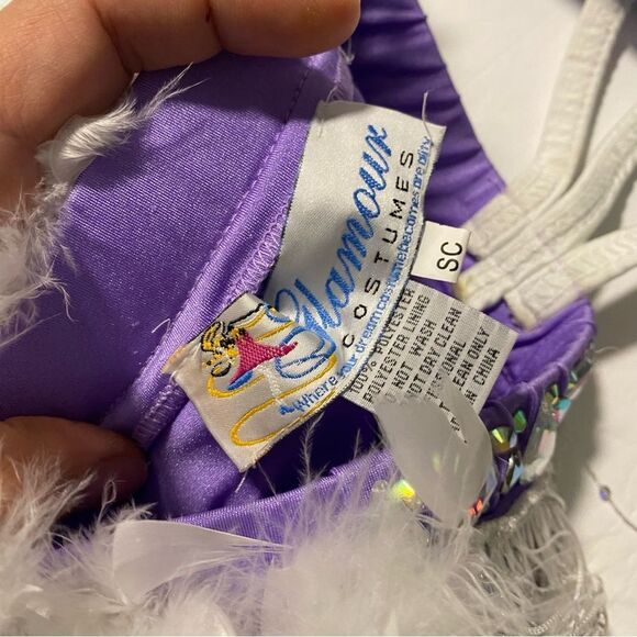 Glamour solo dance costume custom 2 piece lavender rhinestone feather sassy SC - Picture 8 of 12